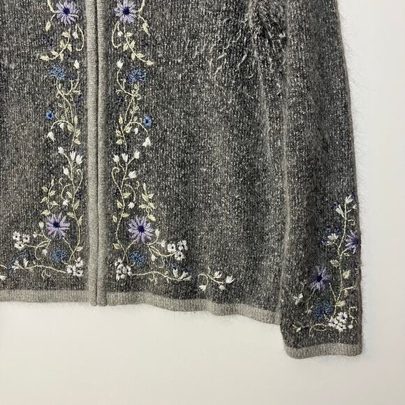 Vintage Dress Barn Floral Silk Blend Knitted Gray Cardigan Sweater Womans Small - Picture 2 of 7